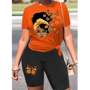 Butterfly Figure Print T-Shirt & Shorts Set