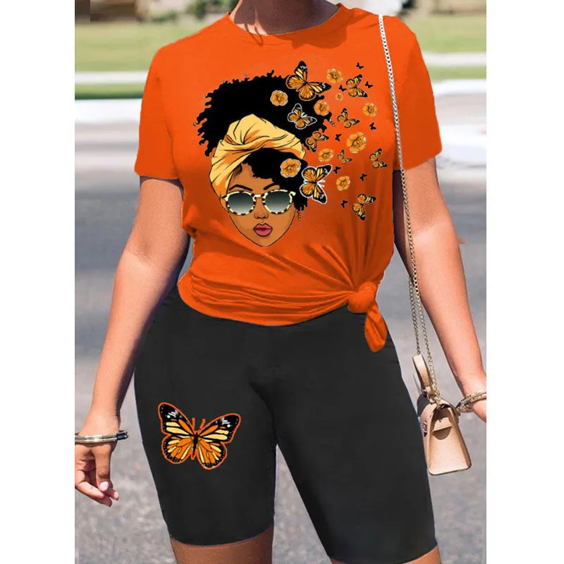 Butterfly Figure Print T-Shirt & Shorts Set