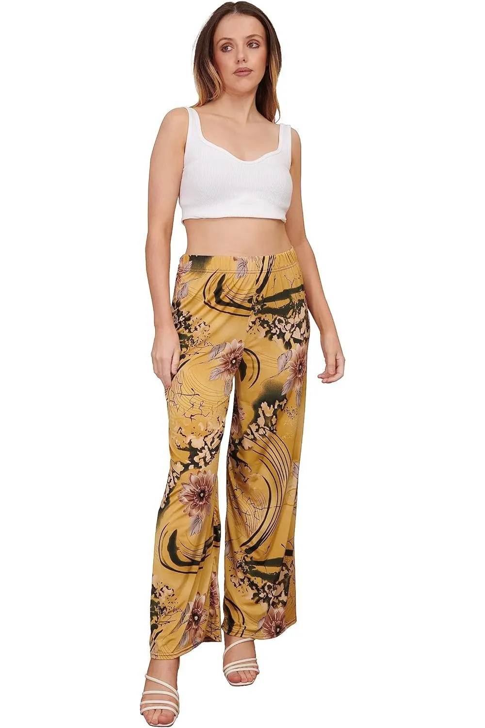 Camel Floral Print Palazzo Trouser