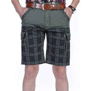 Casual Plaid Patchwork Cargo Shorts - Gray 34