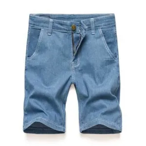 Casual Zipper Fly Denim Shorts - Light Blue 30