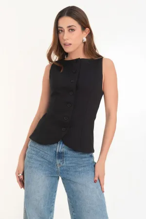 Chaleco ajustado con botones cuello redondo