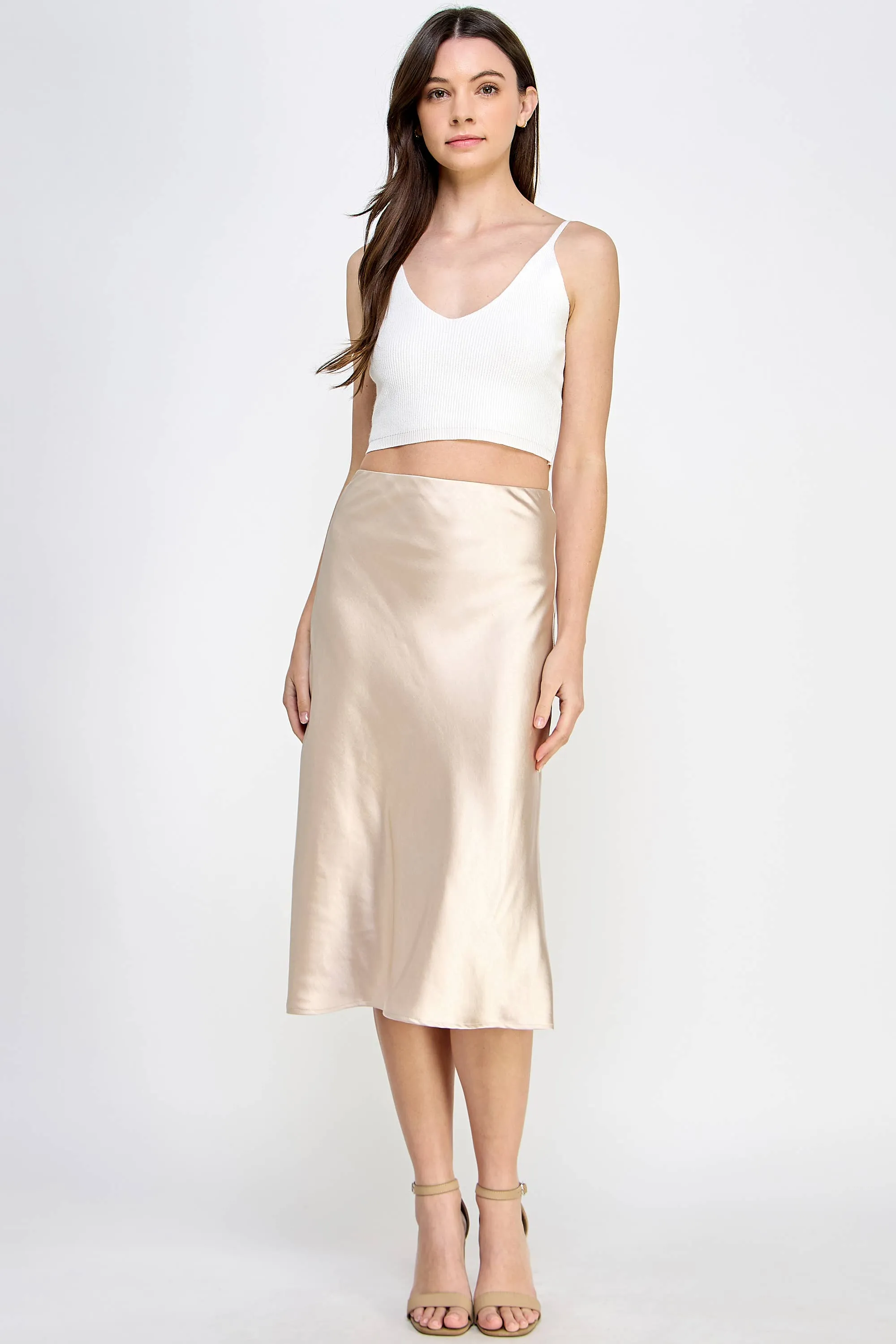 Champagne Satin Midi Skirt