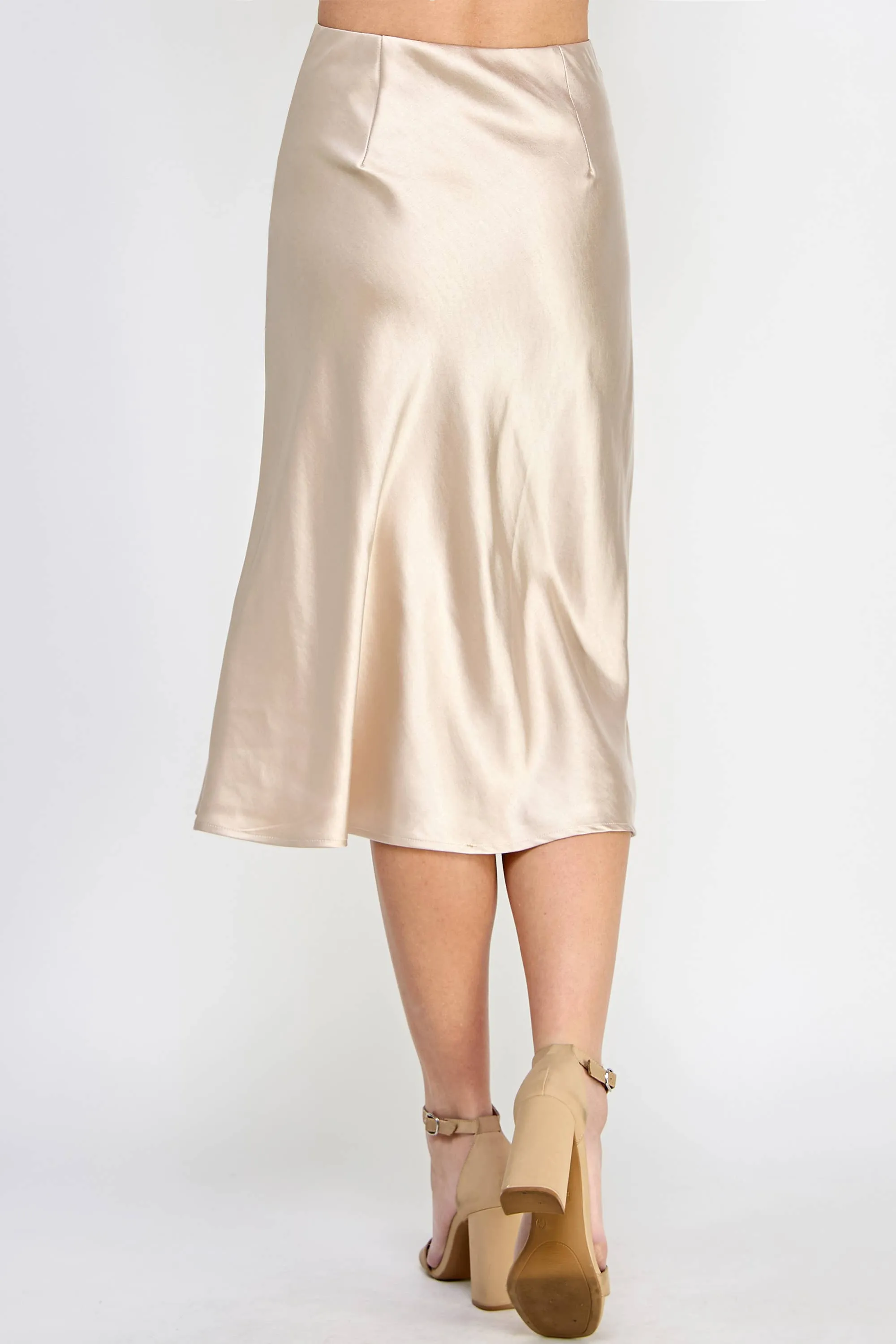 Champagne Satin Midi Skirt