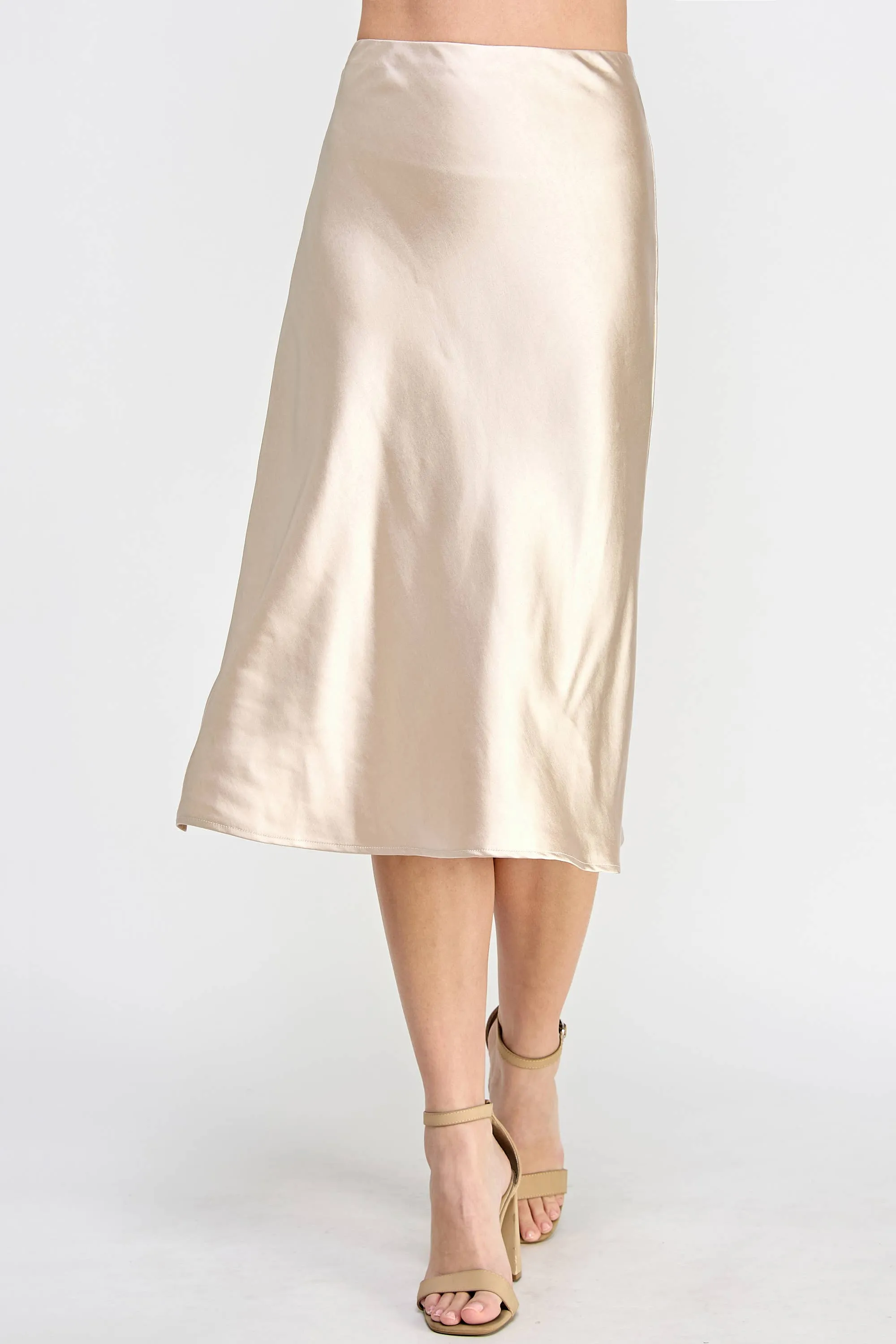 Champagne Satin Midi Skirt
