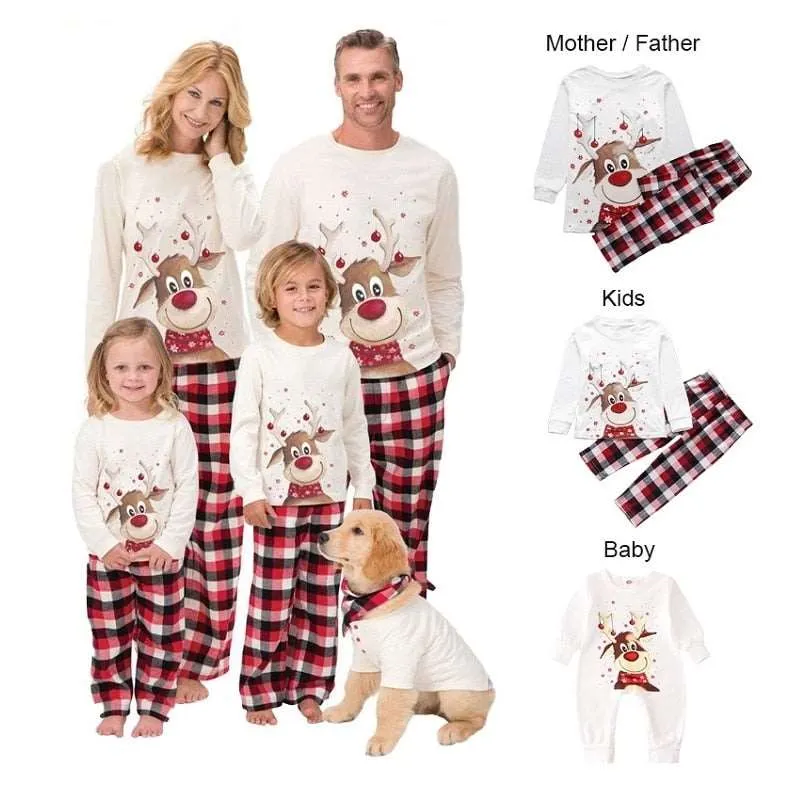 Christmas Family Matching Pajamas Adults Kids Family Matching Outfits Top Pants 2PCS Xmas Sleepwear Pyjamas Baby Jumpsuit