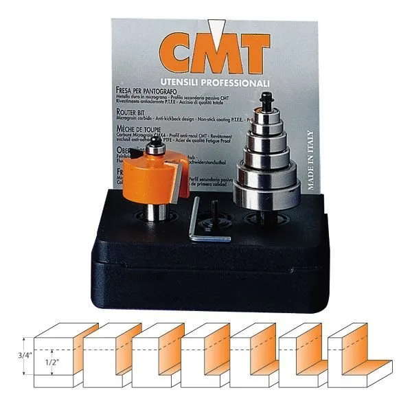 CMT 835.001.11 Rabbeting Set w/ (7) Bearings, 1/2" Height, 1/4" Shank
