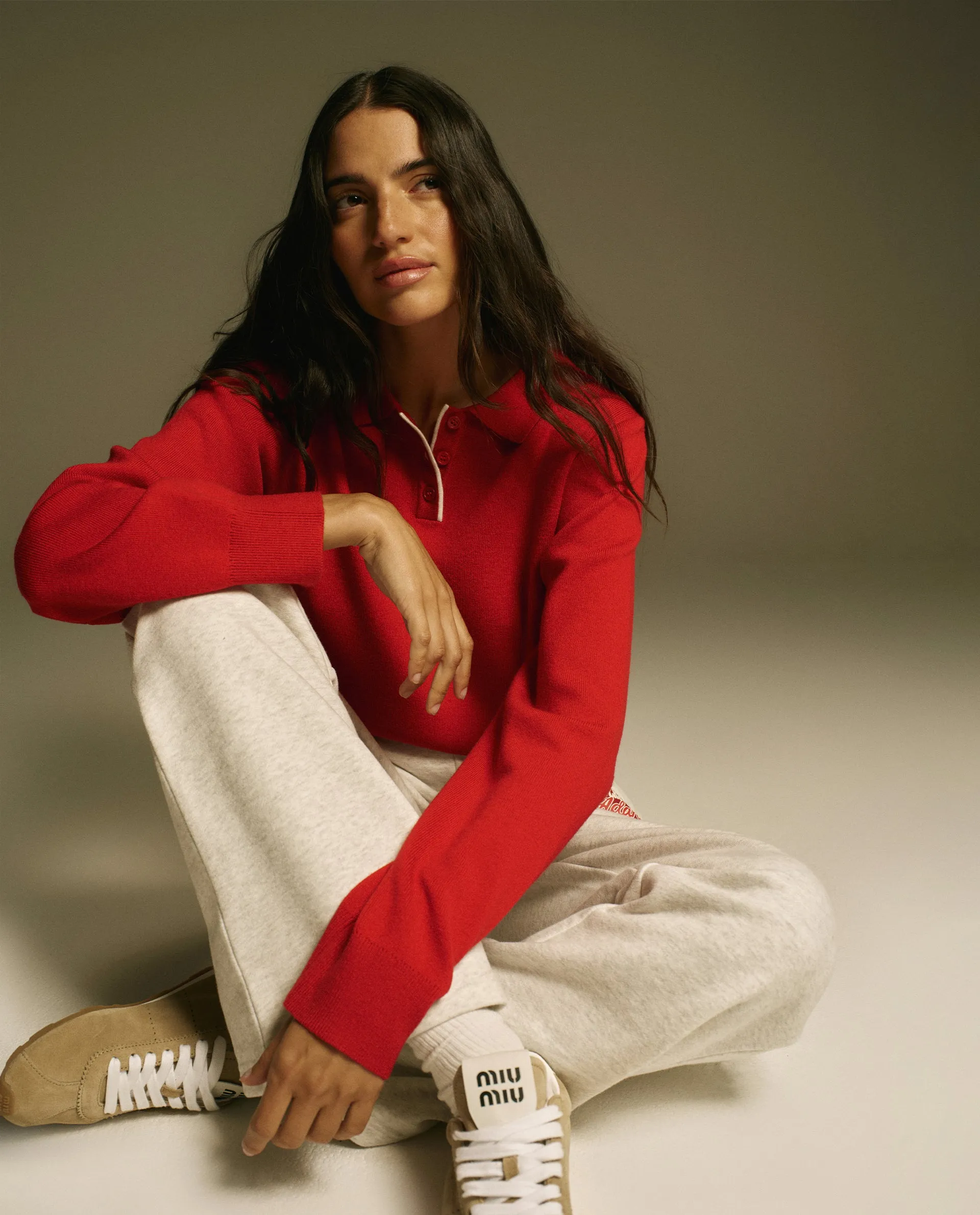 Collar Button Up Knit Crop Sweatshirt - Classic Red