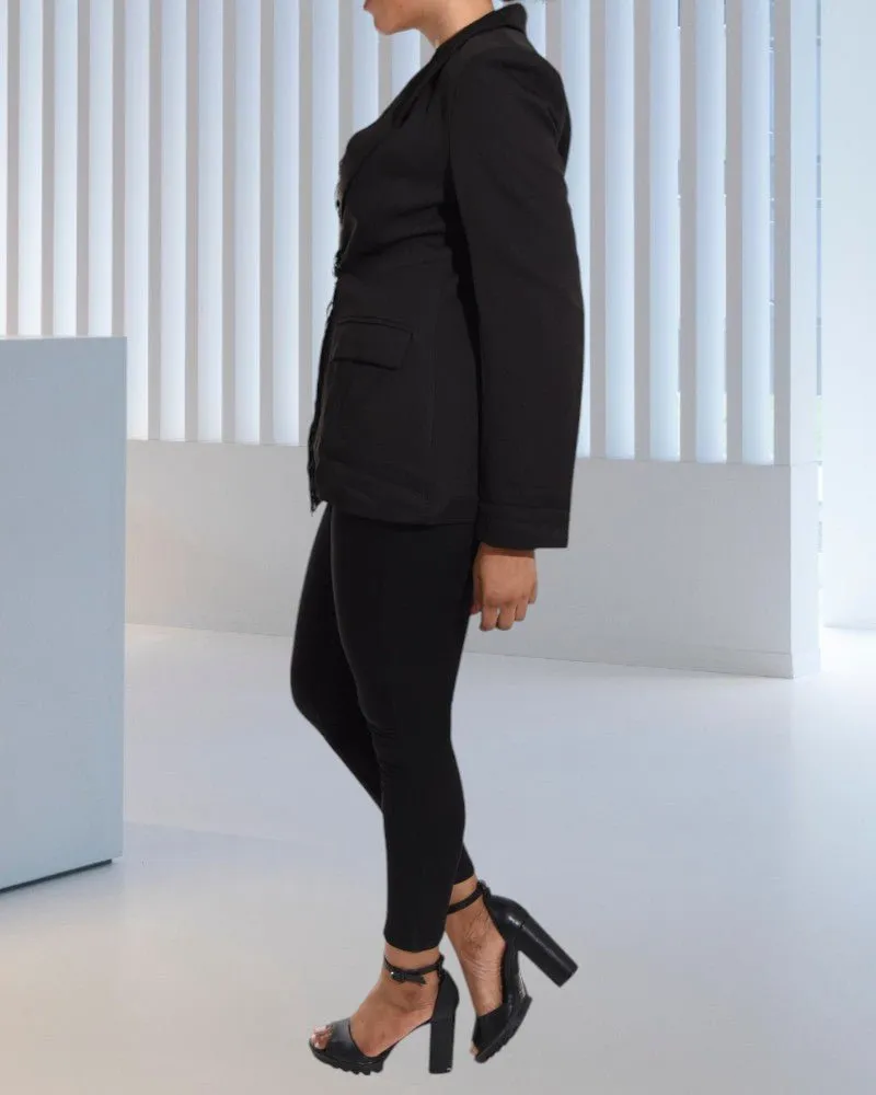 Color Block Houndstooth Pattern Blazer