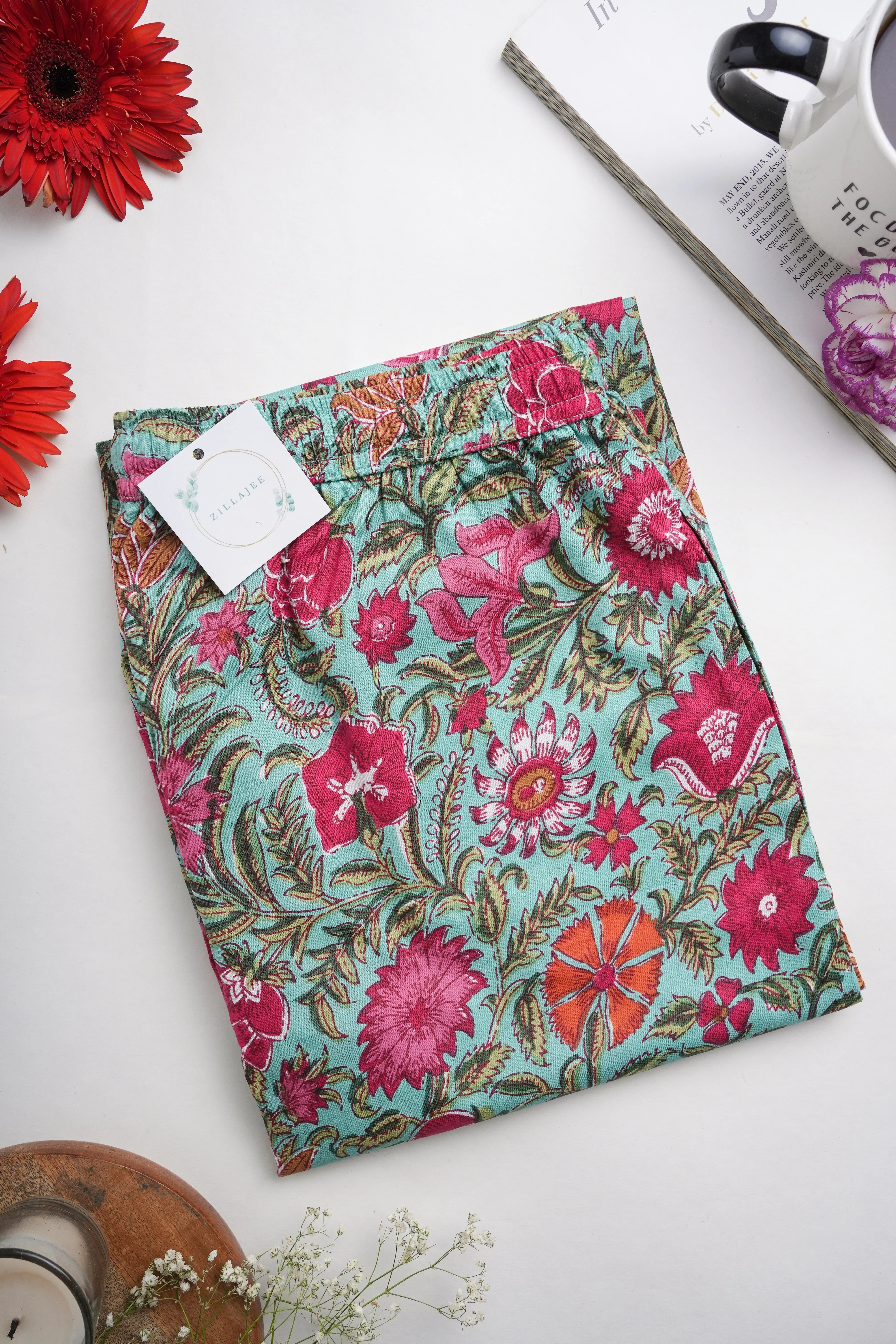 Cotton Pajama Pants Women - Tropical Bloom