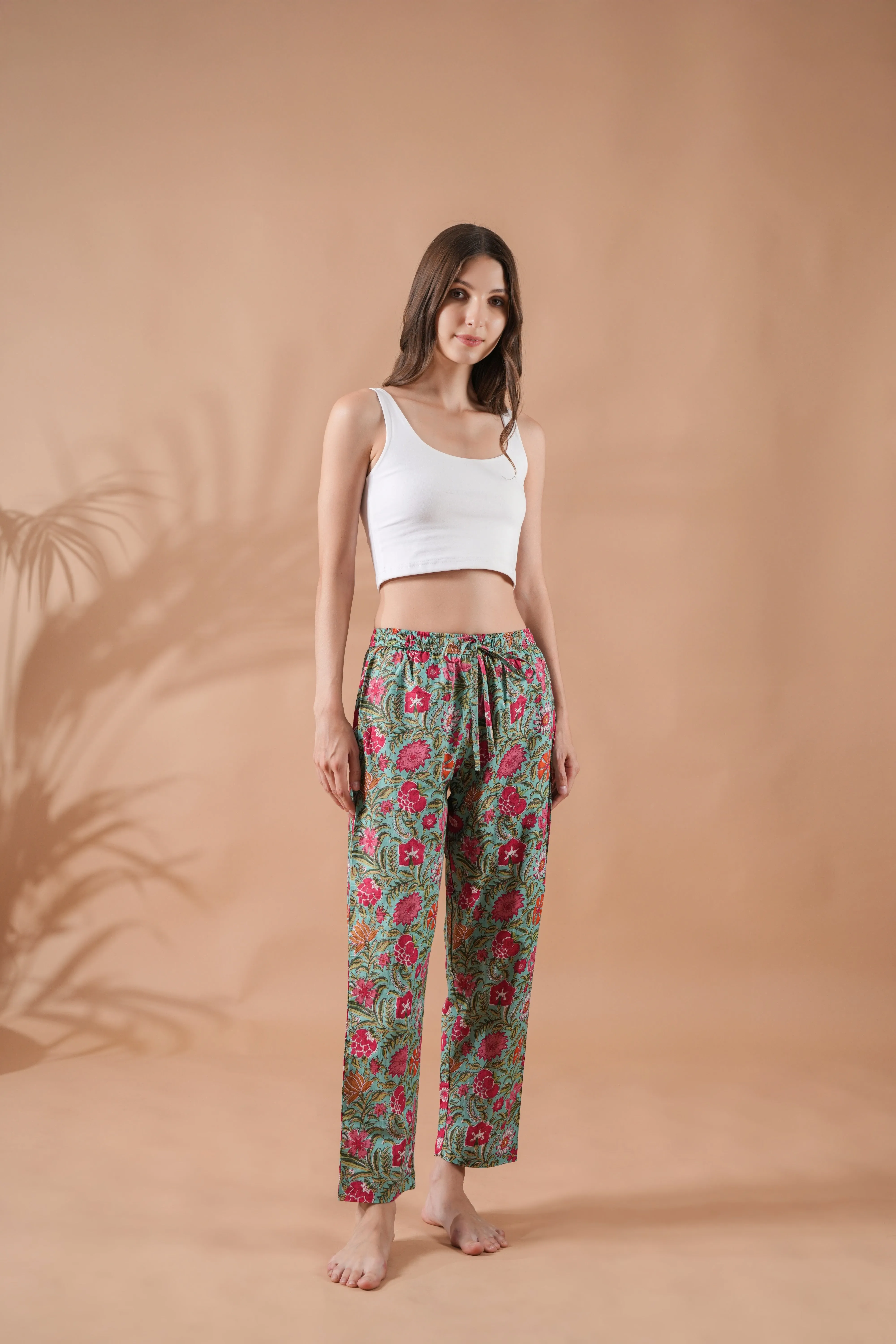 Cotton Pajama Pants Women - Tropical Bloom