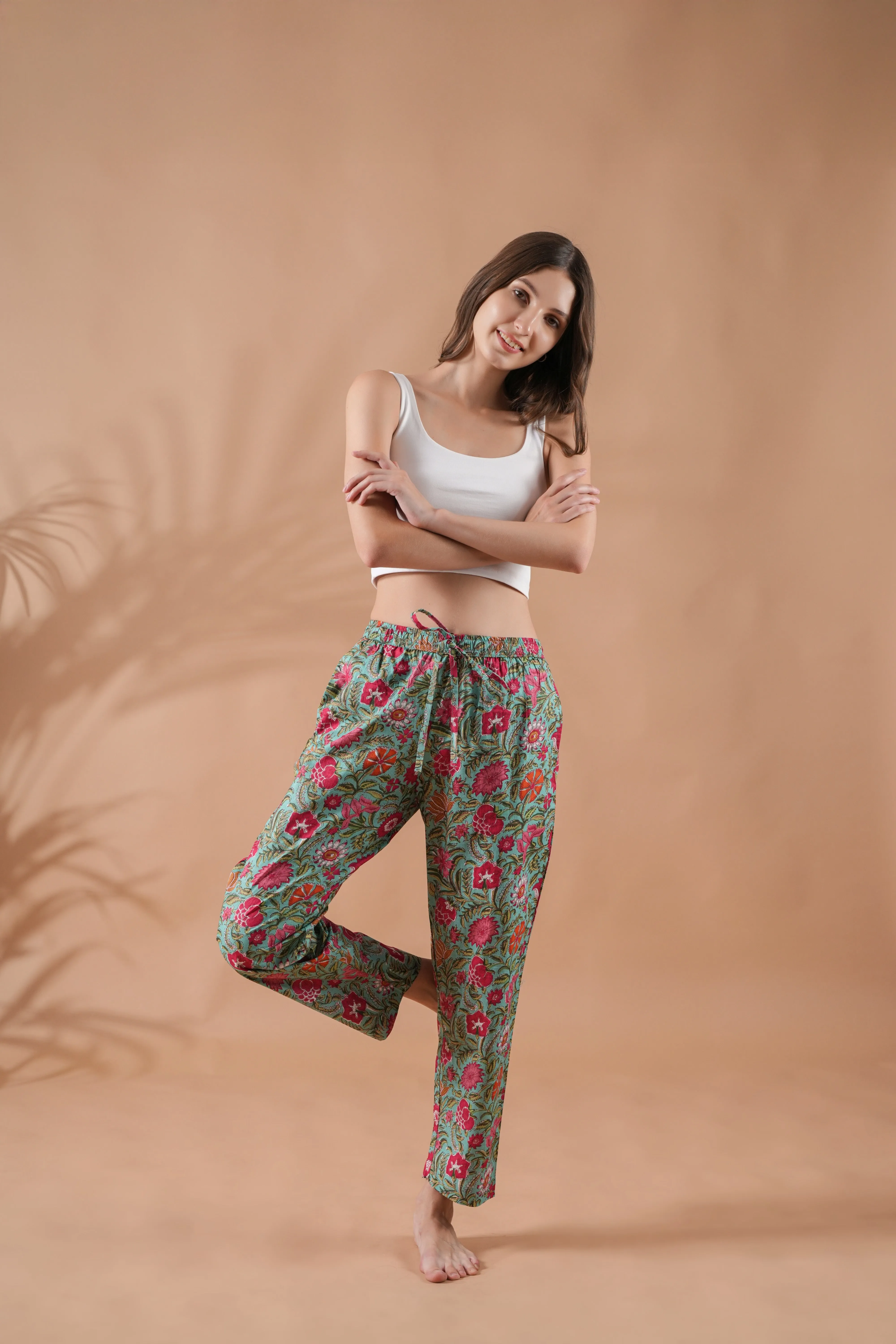 Cotton Pajama Pants Women - Tropical Bloom