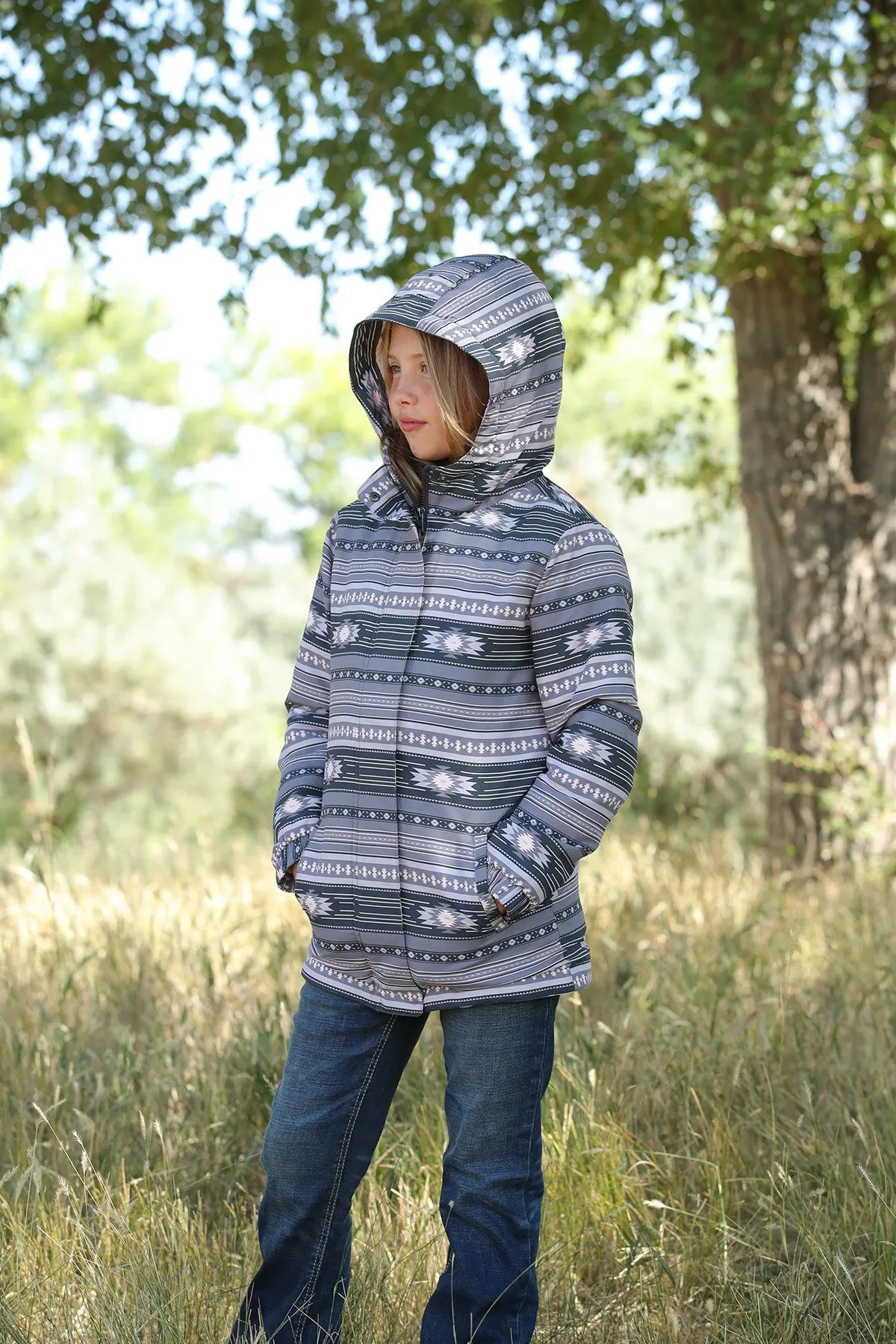 Cruel Girl's Grey Aztec Hooded Jacket