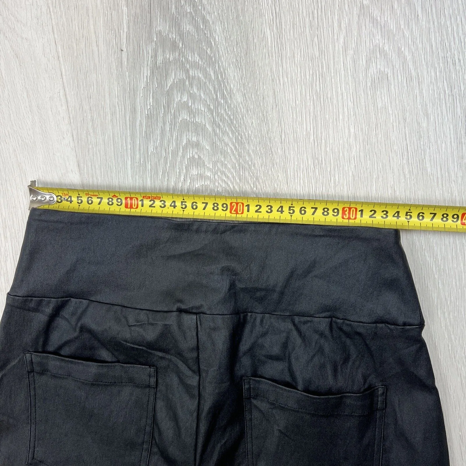 Decjuba Womens Faux Leather Drop Crotch Stretch Black Fitted Trouser Size 8