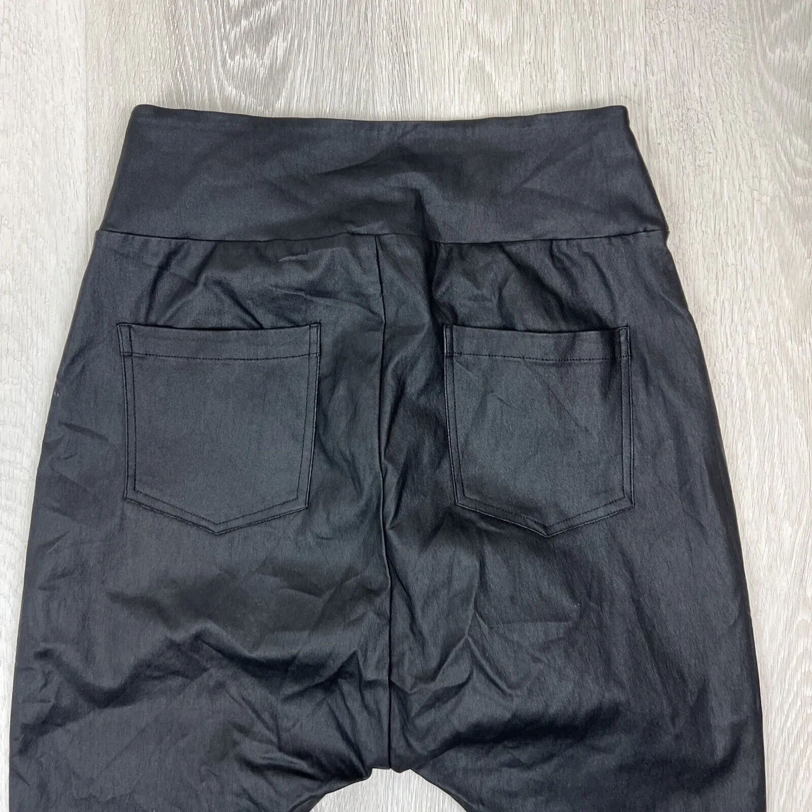 Decjuba Womens Faux Leather Drop Crotch Stretch Black Fitted Trouser Size 8