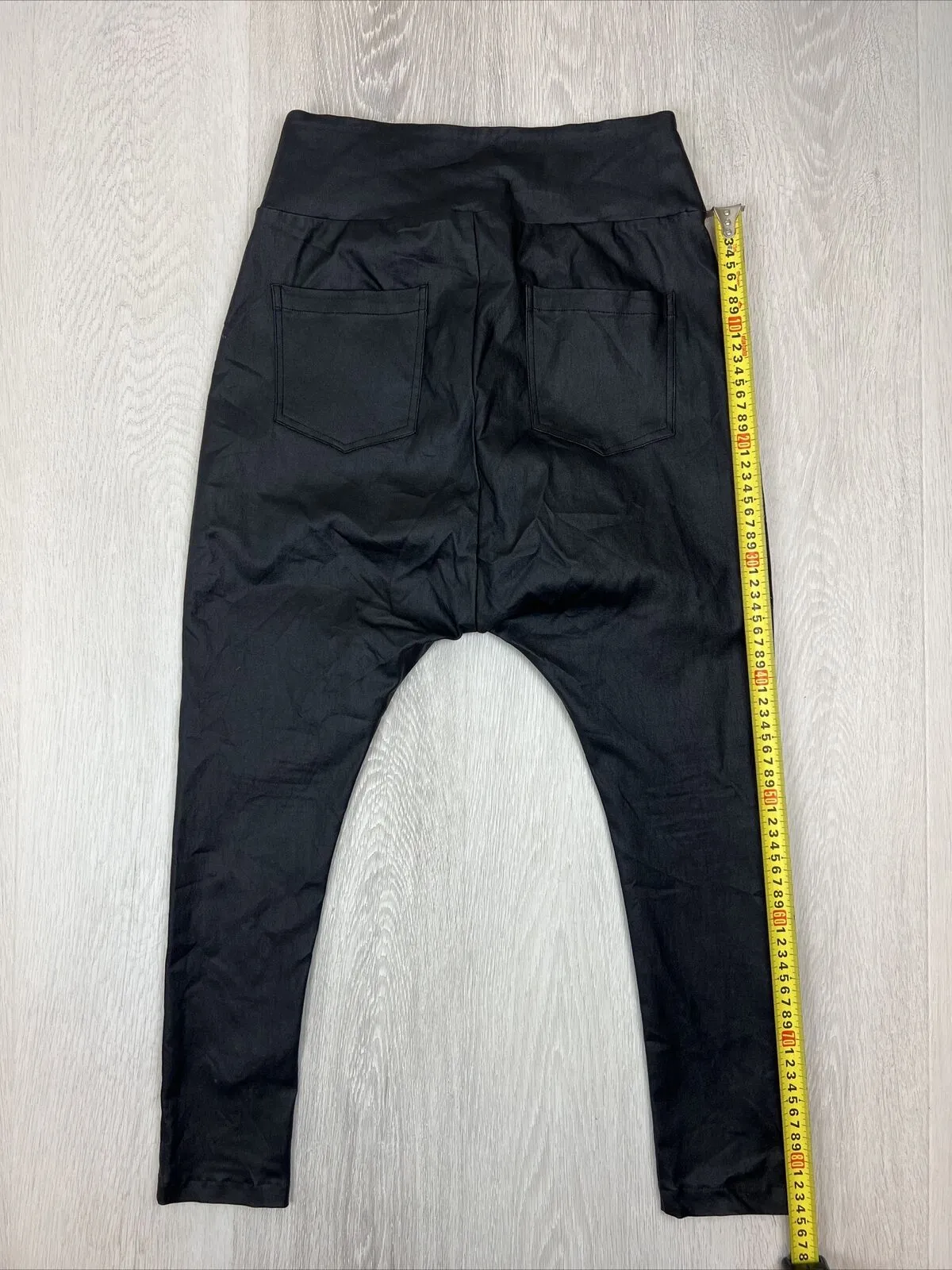 Decjuba Womens Faux Leather Drop Crotch Stretch Black Fitted Trouser Size 8