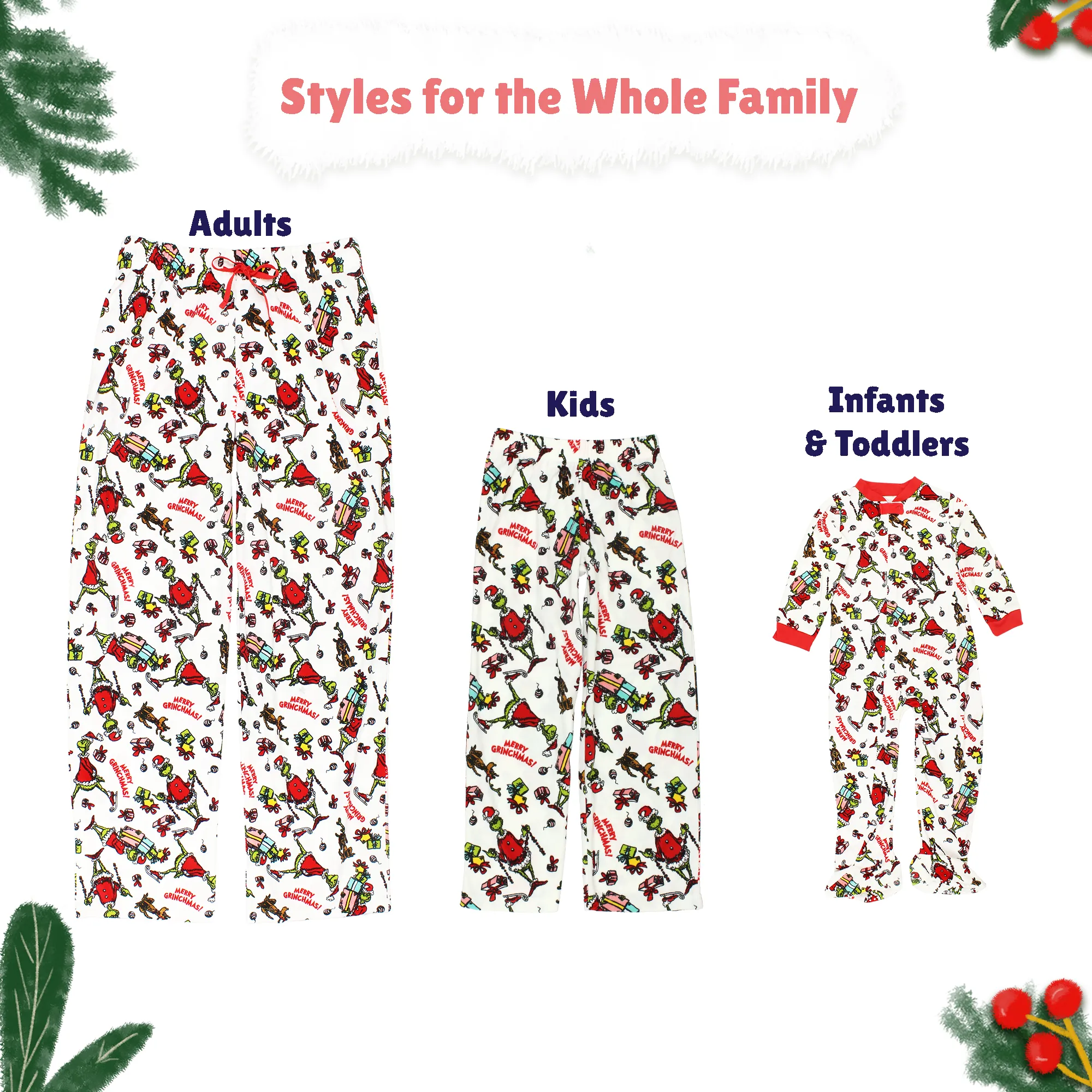 Dr. Seuss The Grinch Santa Mens Velour Holiday Lounge Pajama Pants