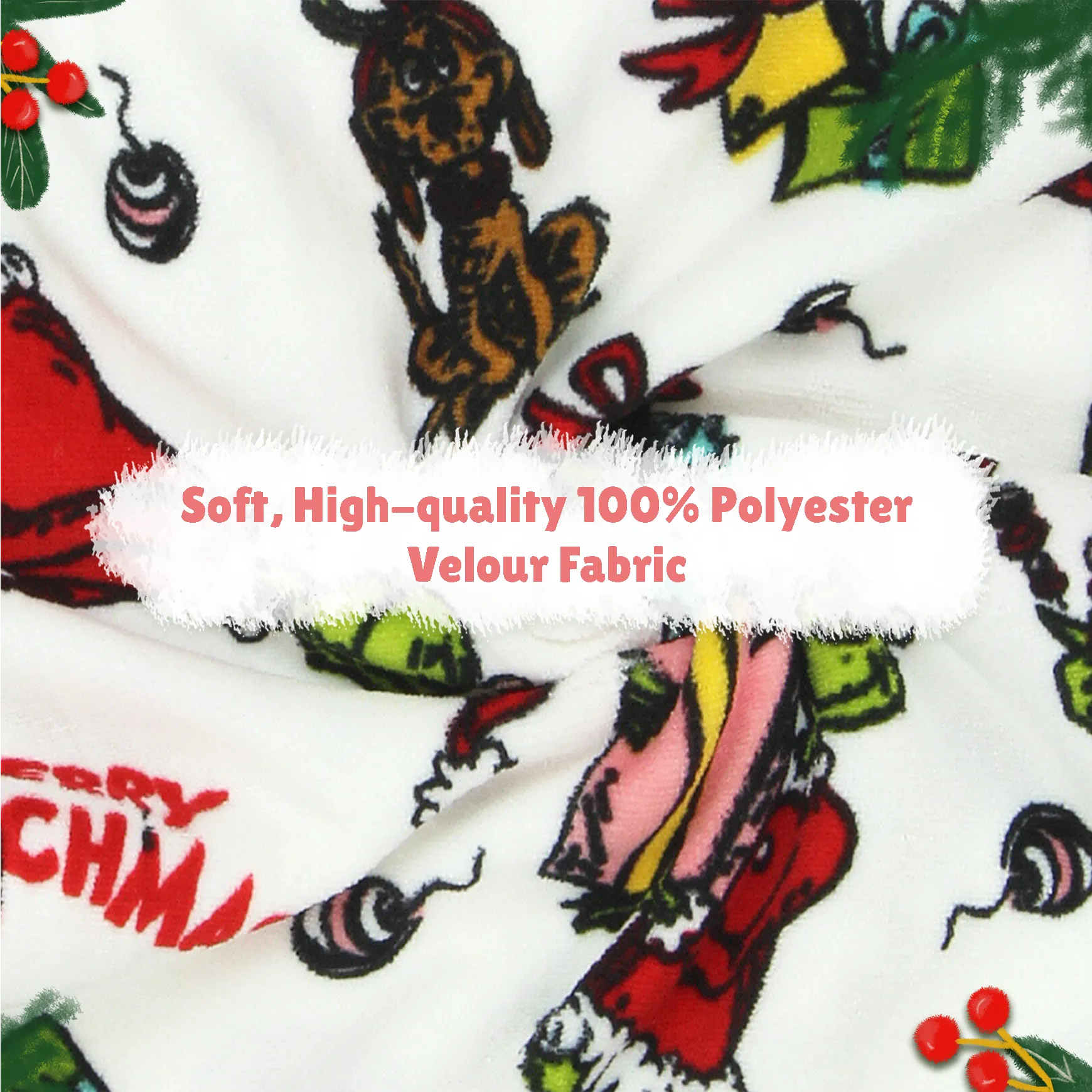 Dr. Seuss The Grinch Santa Mens Velour Holiday Lounge Pajama Pants