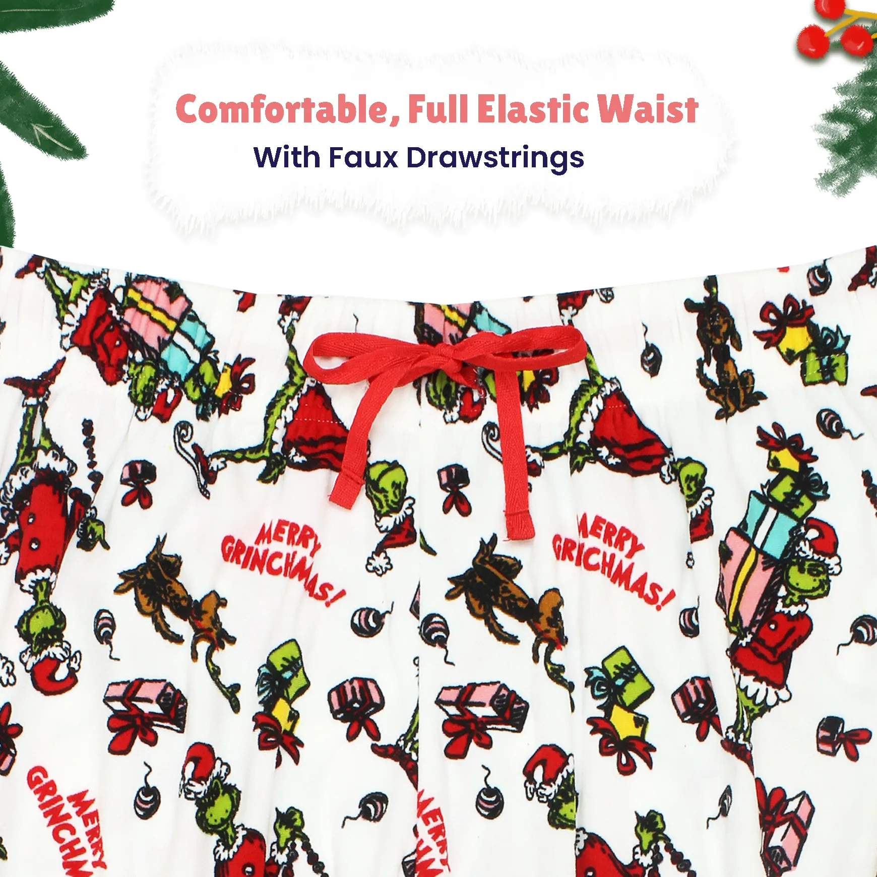 Dr. Seuss The Grinch Santa Mens Velour Holiday Lounge Pajama Pants