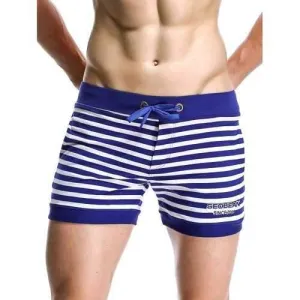 Drawstring Stripe Graphic Embroidered Home Shorts - Blue L