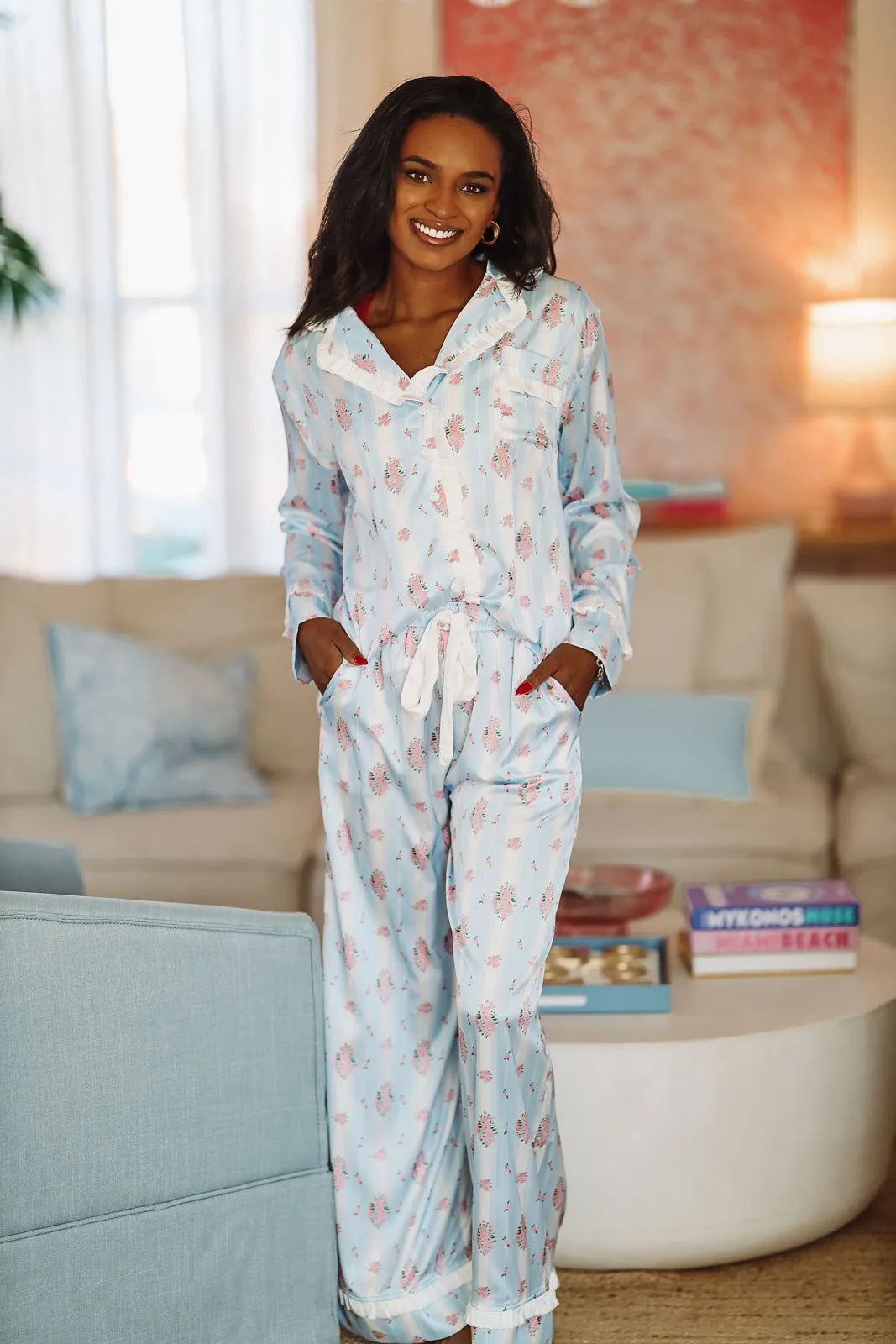 Dreaming of Bouquets Pajama Pant and Top Set - Blue