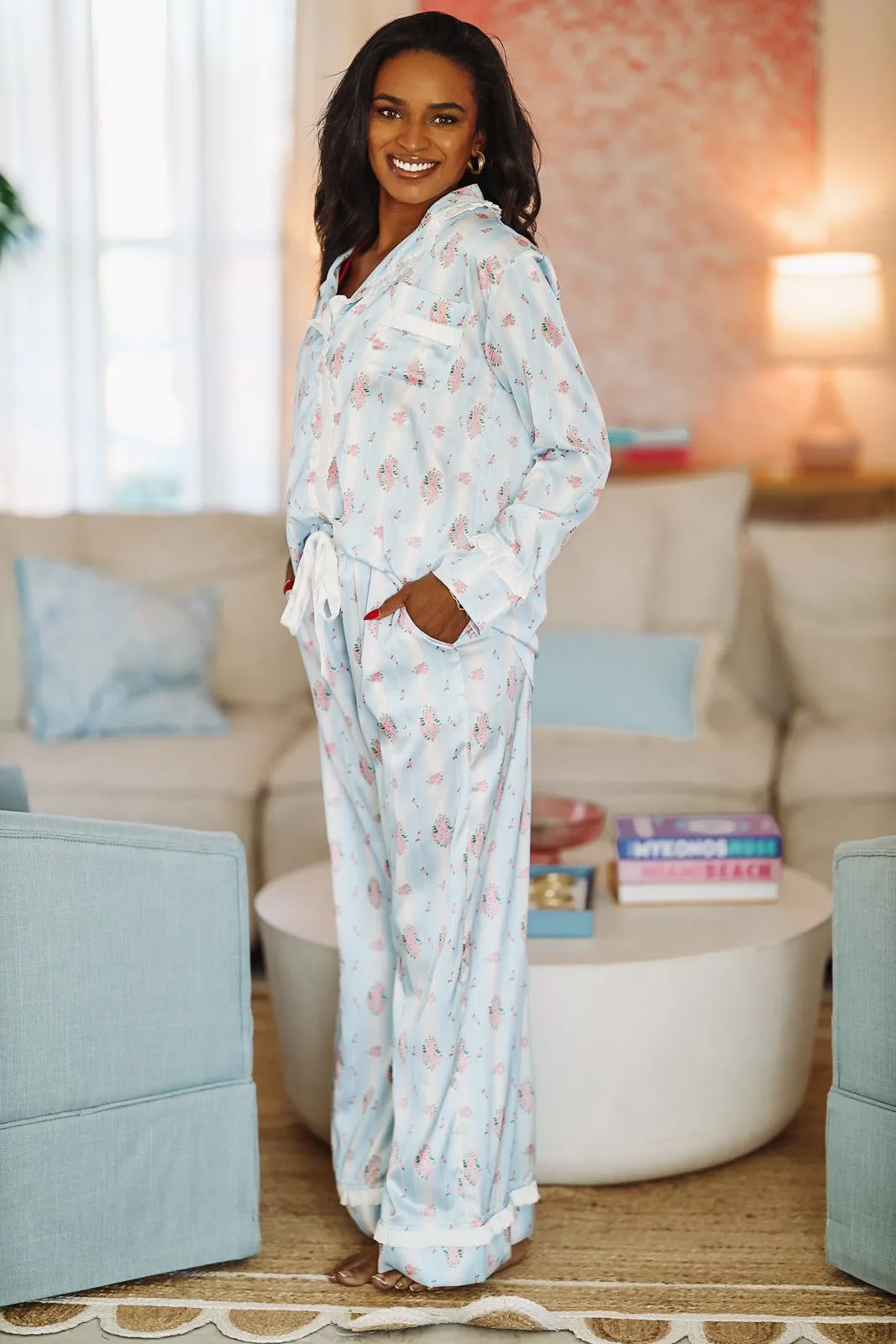 Dreaming of Bouquets Pajama Pant and Top Set - Blue