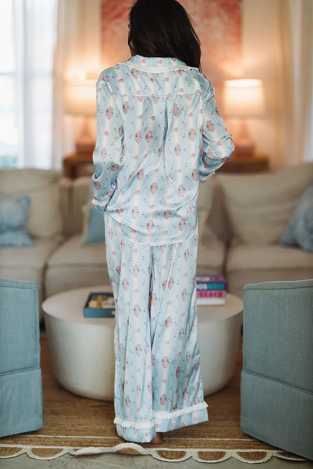 Dreaming of Bouquets Pajama Pant and Top Set - Blue