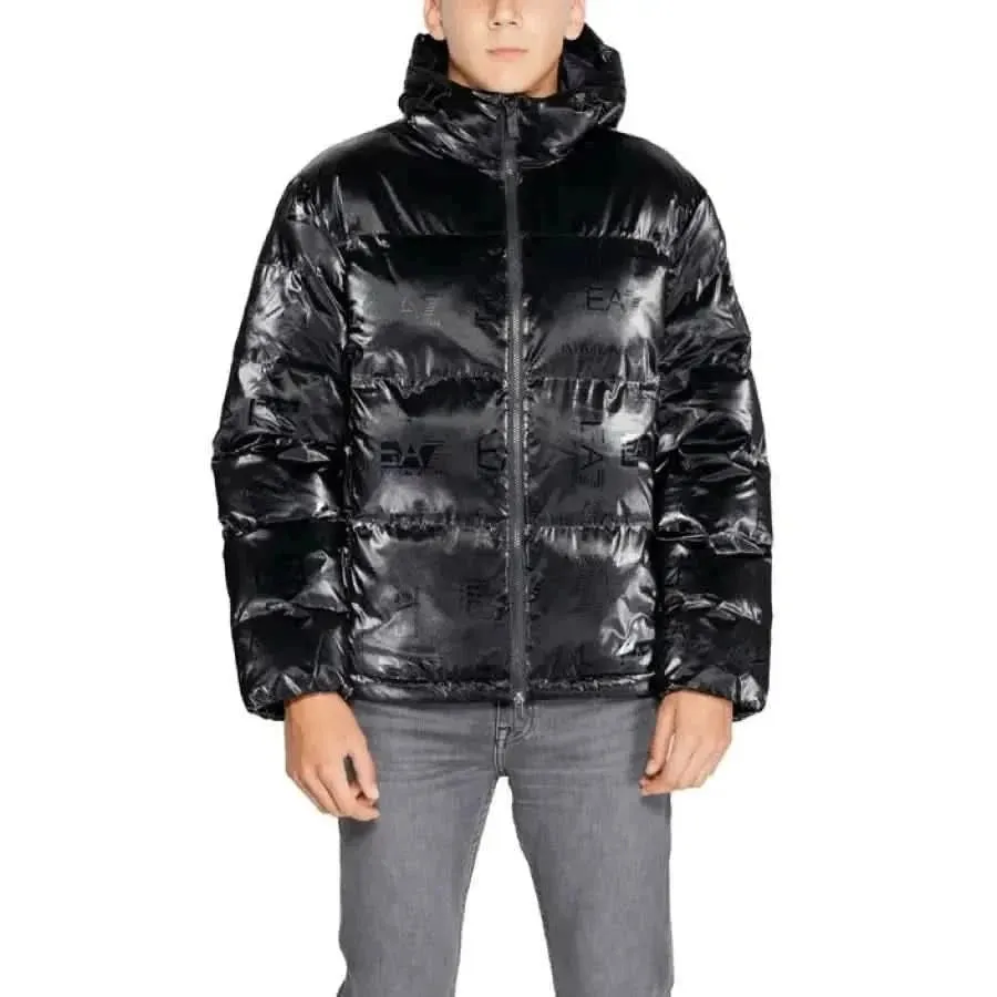 EA7 Men's Black Hooded Jacket