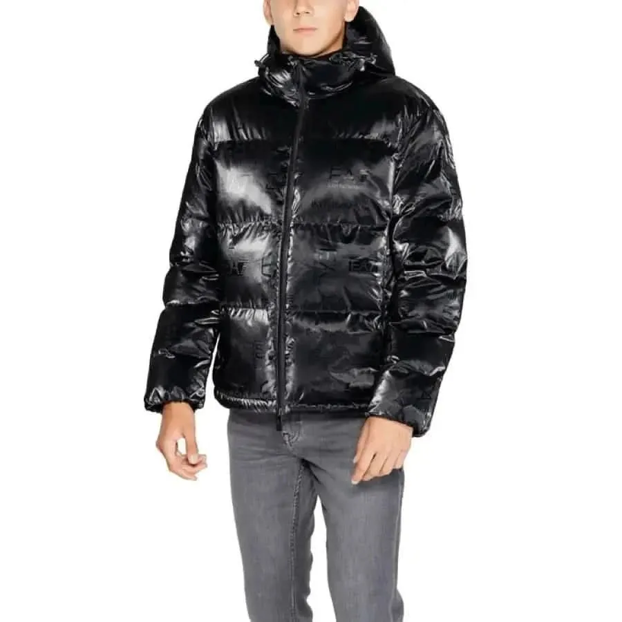 EA7 Men's Black Hooded Jacket