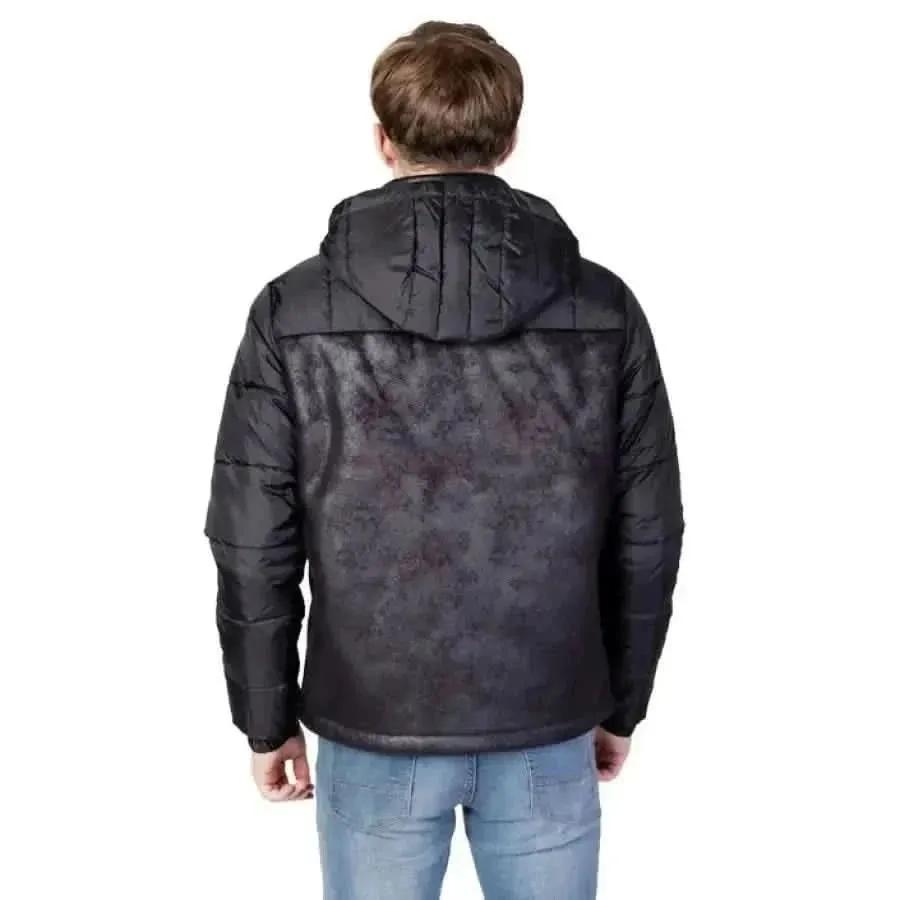 EA7 Men's Black Hooded Winter Jacket