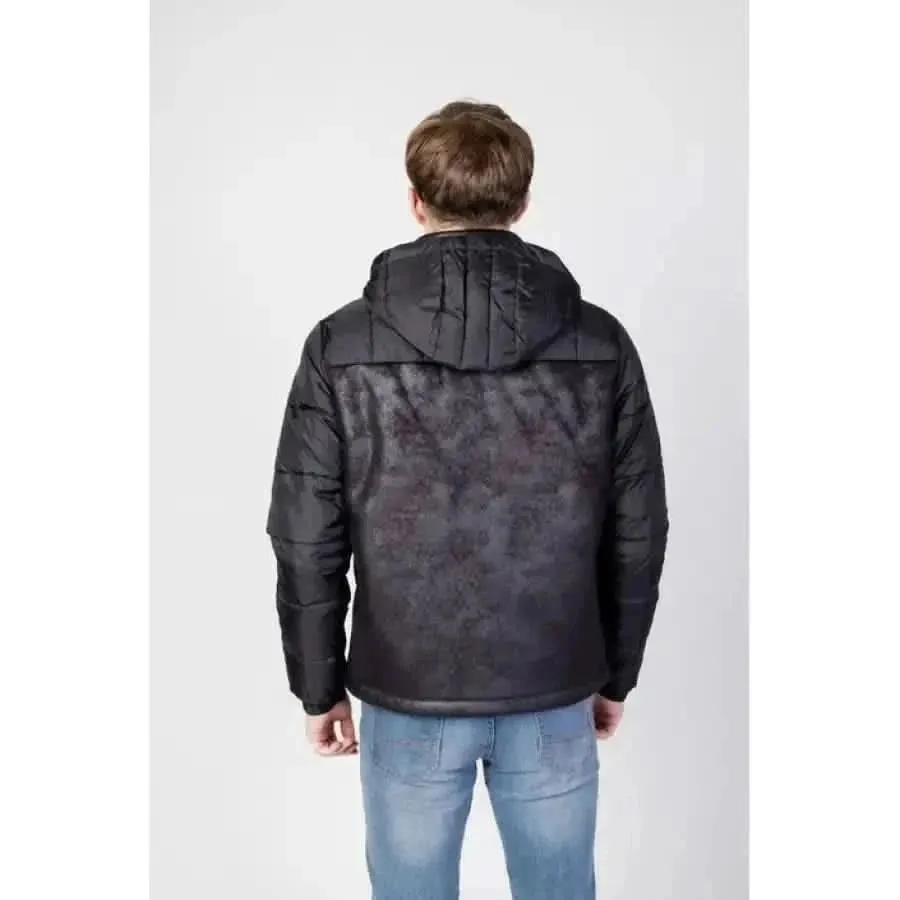 EA7 Men's Black Hooded Winter Jacket