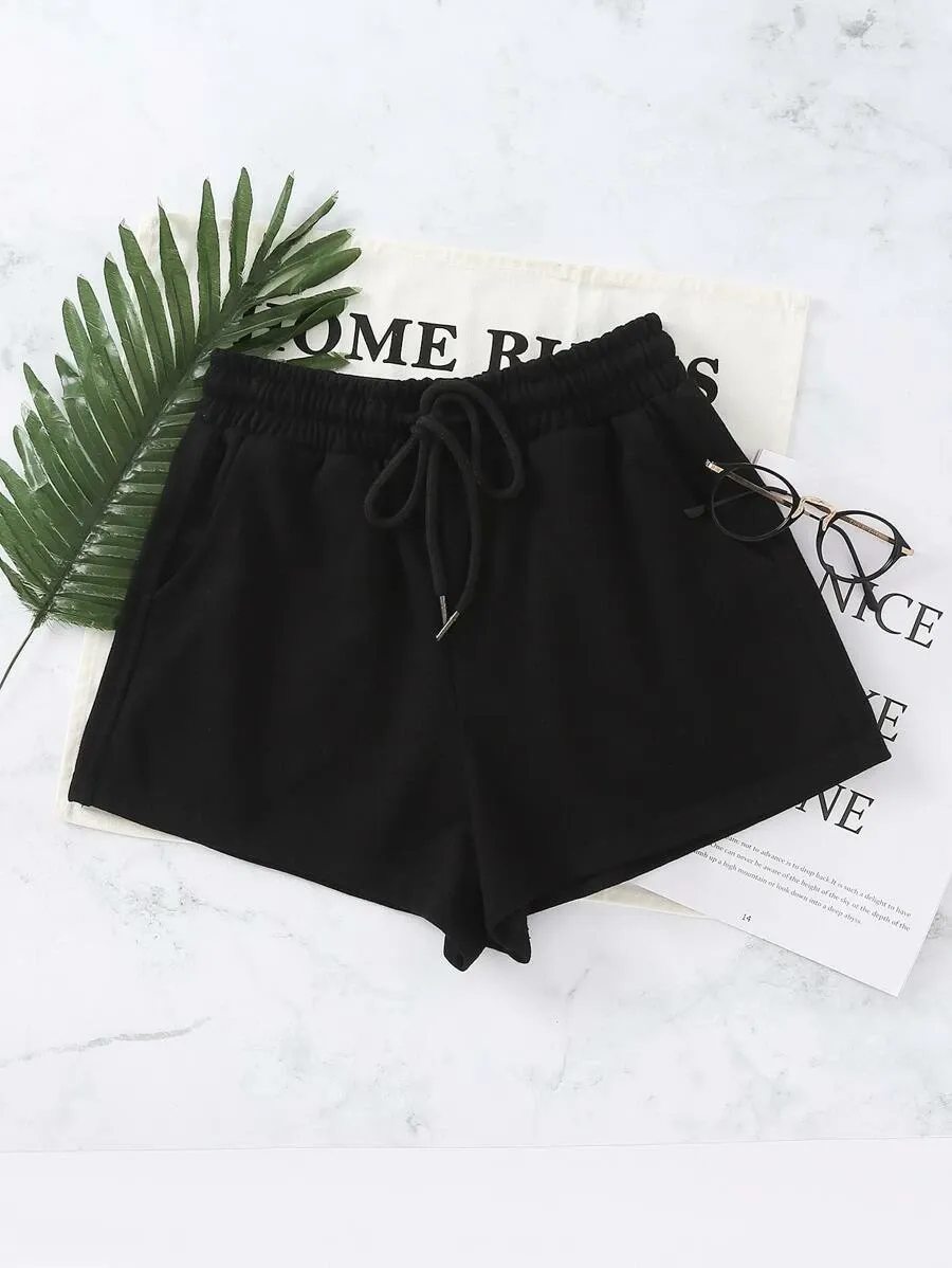 Elastic Waist Solid Track Shorts