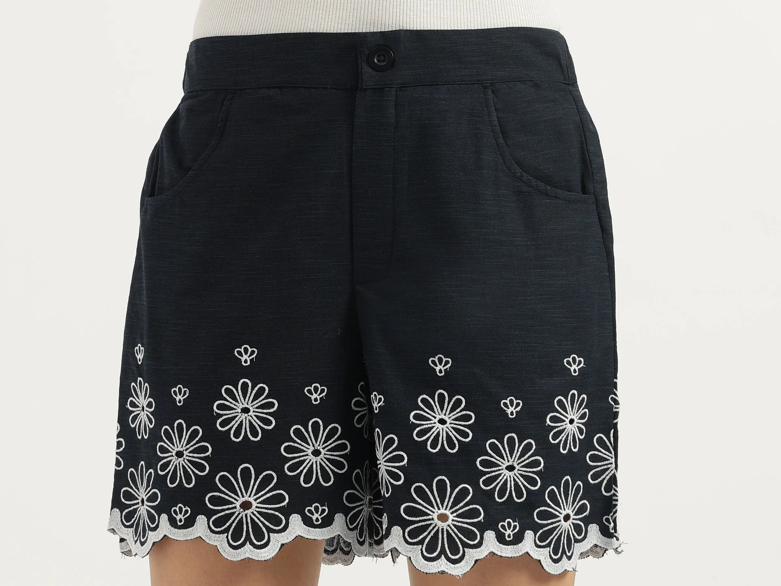 Embroidered Regular Fit Casual Shorts
