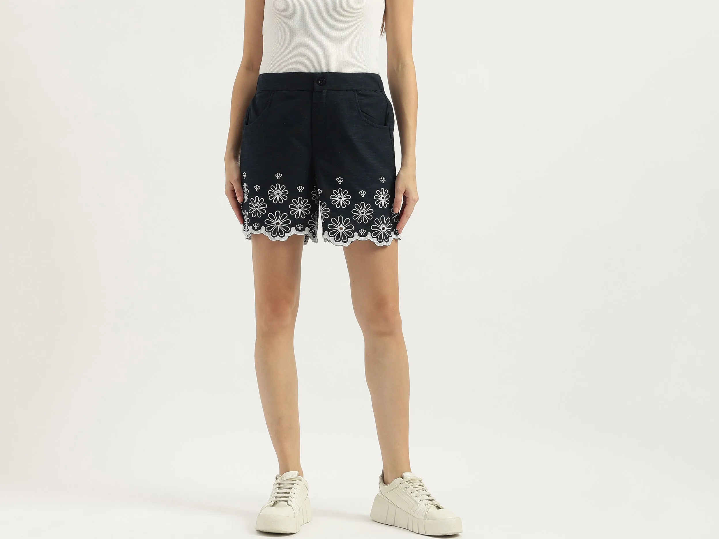 Embroidered Regular Fit Casual Shorts
