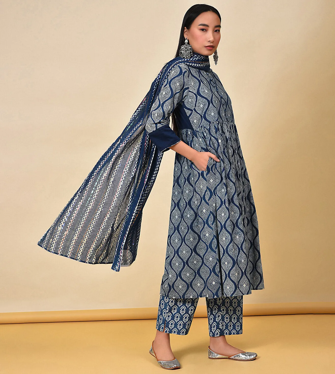 Find your mojo indigo Kurta Pant & Dupatta set