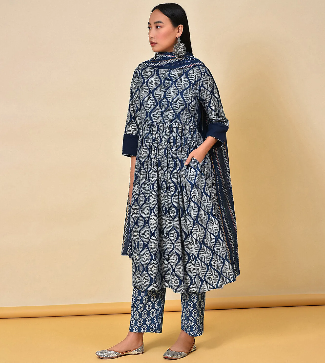 Find your mojo indigo Kurta Pant & Dupatta set