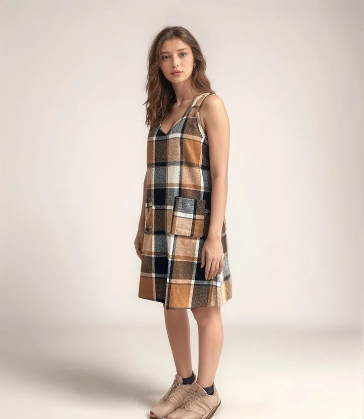 Flannel Pinafore Dress With Front Pockets