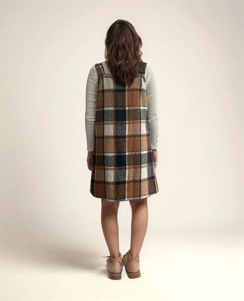 Flannel Pinafore Dress With Front Pockets