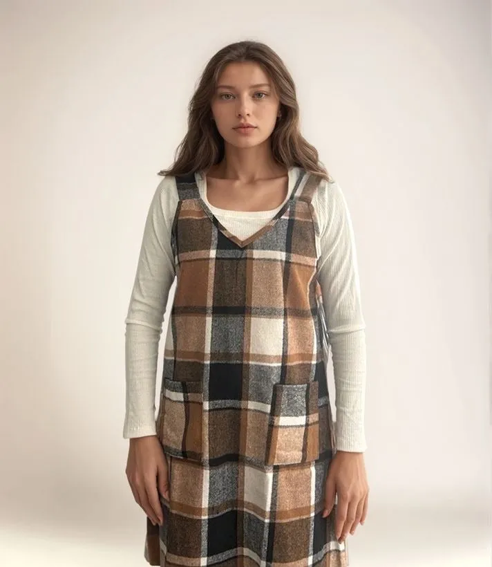 Flannel Pinafore Dress With Front Pockets