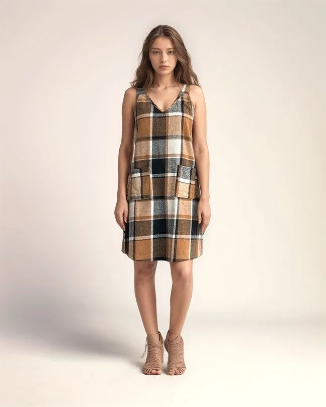 Flannel Pinafore Dress With Front Pockets