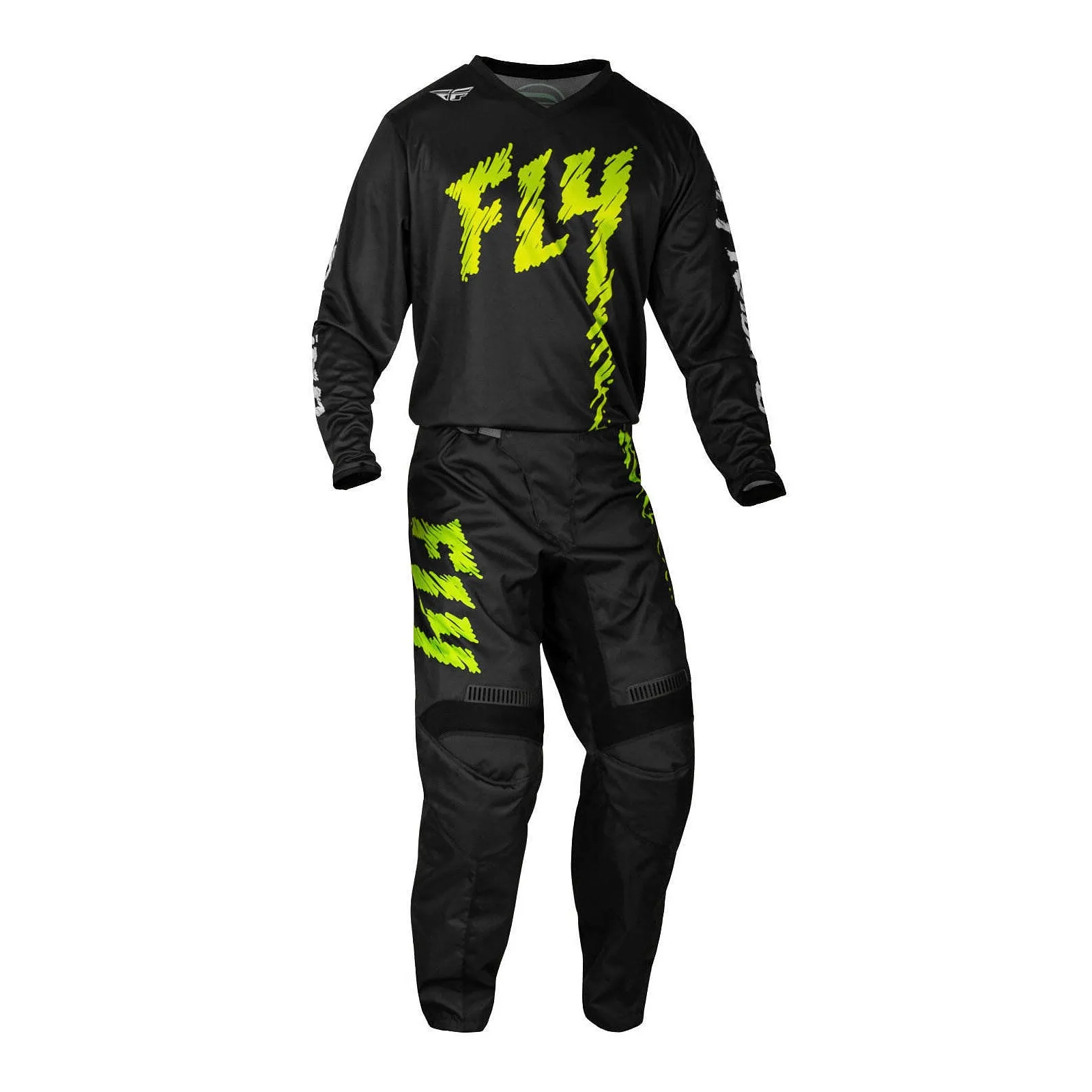 Fly Racing 2024 Youth F-16 Pants - Black / Neon Green / Light Grey