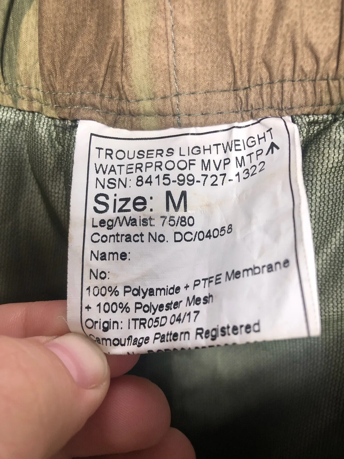 Genuine British Army MTP Camouflaged Waterproof Lightweight Trousers - 75/80