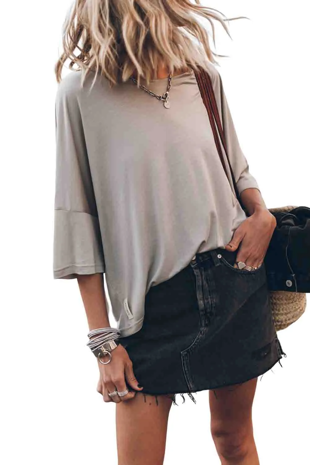 Gray Oversized Flowy Dropped Shoulder T-shirt