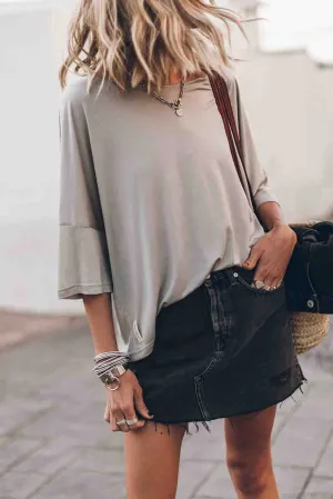 Gray Oversized Flowy Dropped Shoulder T-shirt