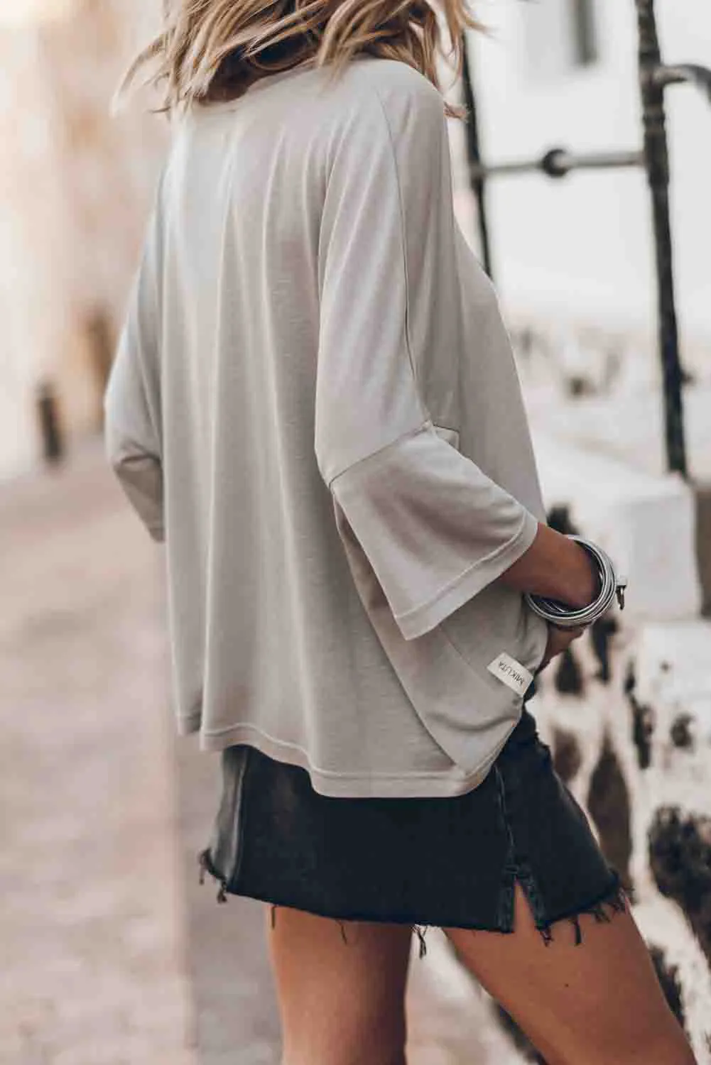 Gray Oversized Flowy Dropped Shoulder T-shirt