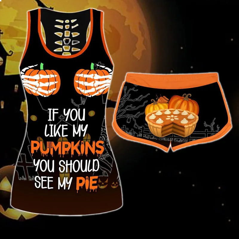 Halloween Pumpkin & Pie Pattern Sleeveless Top & Shorts Set