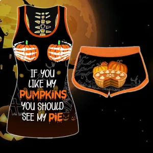 Halloween Pumpkin & Pie Pattern Sleeveless Top & Shorts Set