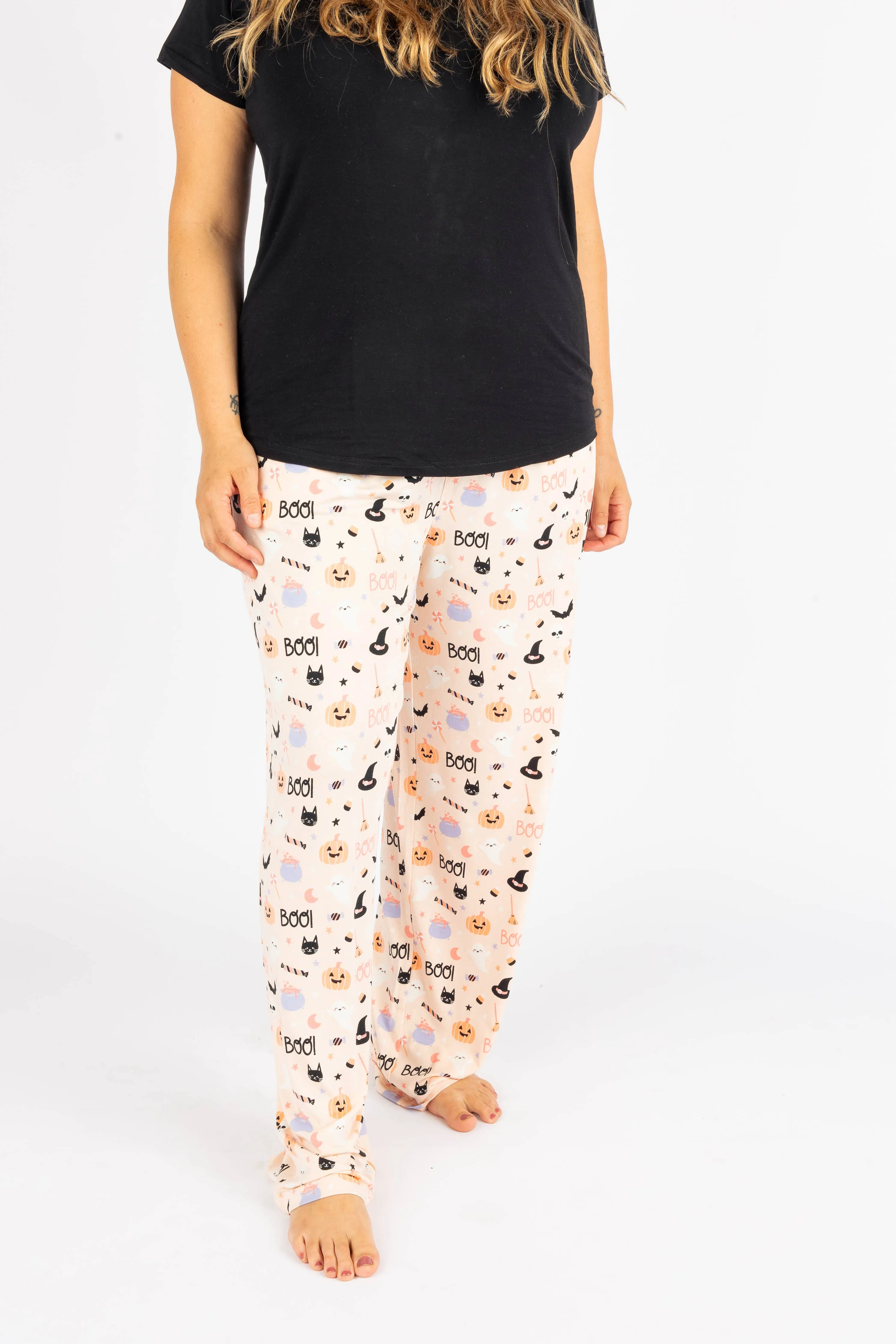 Halloween Sweet and Spooky Glow in the Dark Pajamas Bamboo Adult Sleep Pants: XL