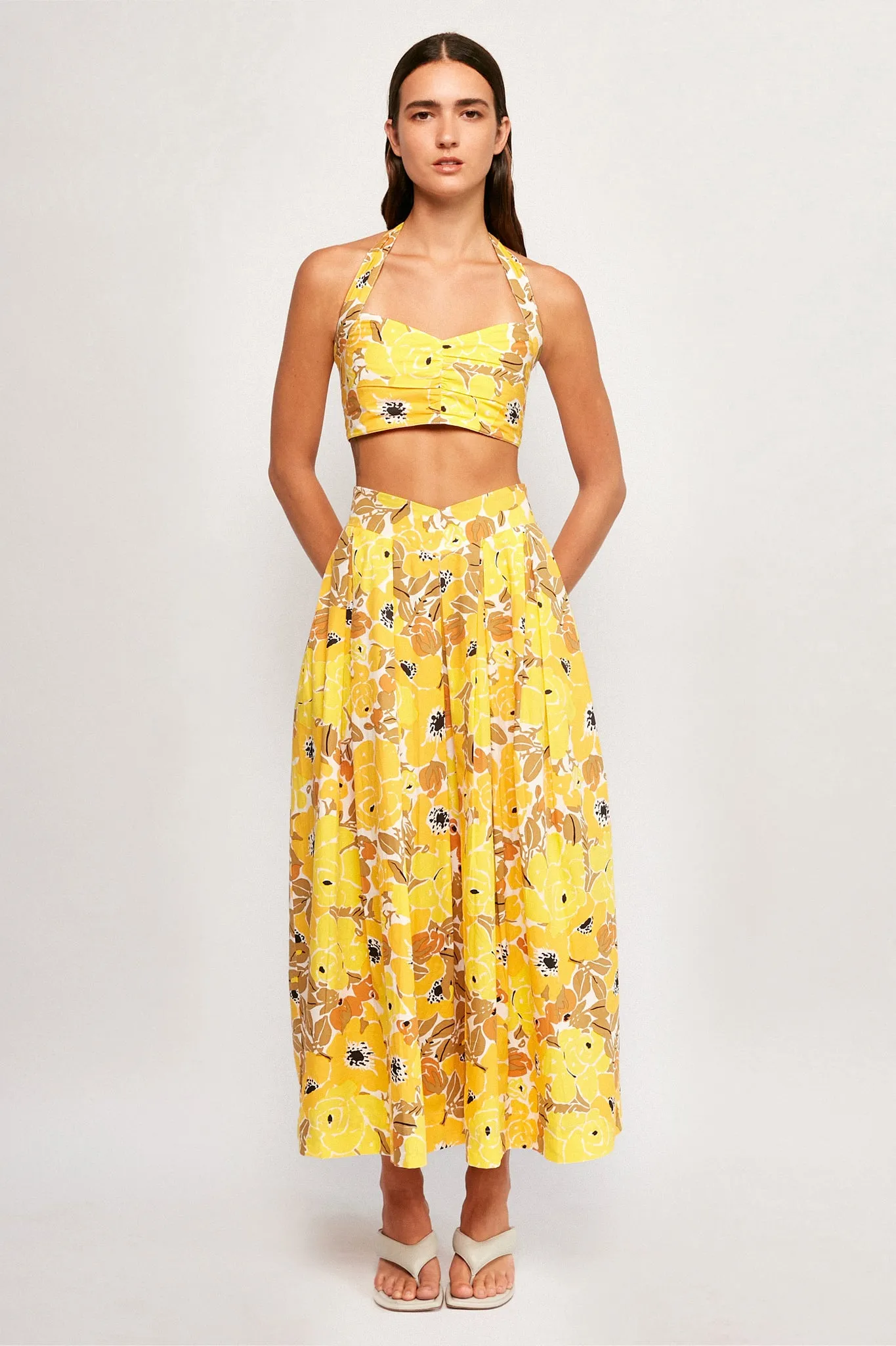 Halter Neck Crop | V Front Midi Skirt