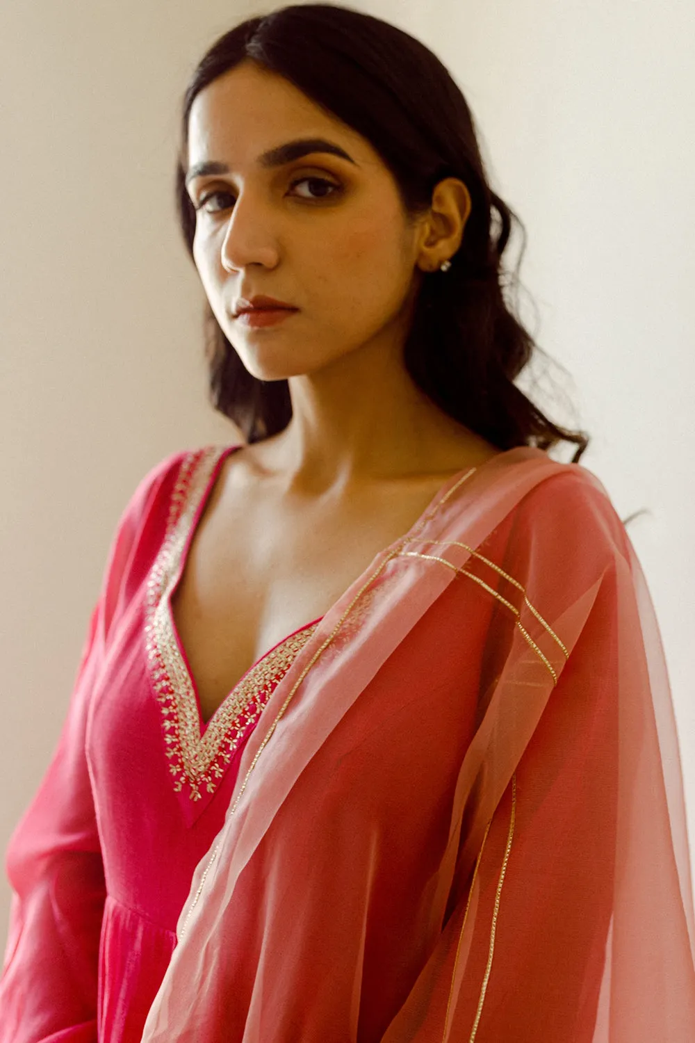 Hand Embroidered Pink Anarkali Set